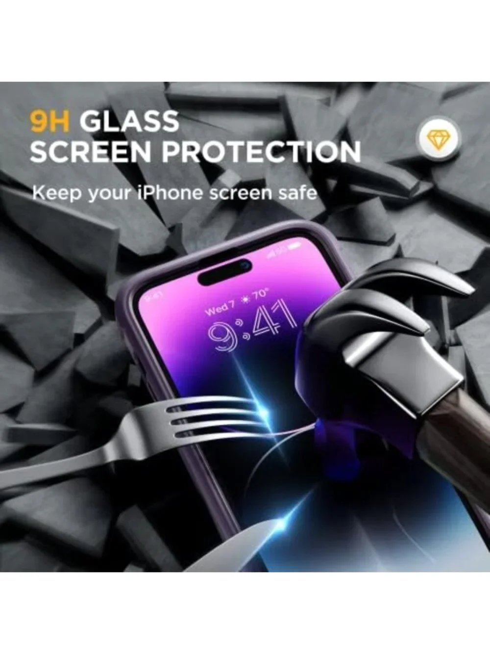 Magnetic Purple iPhone 14 Pro Max Case with 9H Tempered Glass & MagSafe